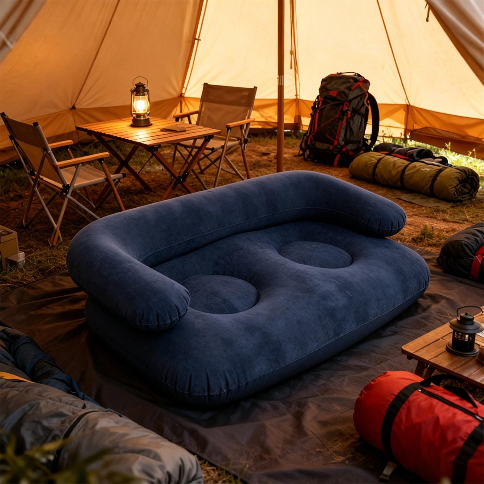 Outdoor Camping Decke - 135X66X45cm Gevlokte Opblaasbare Bank met Snelle