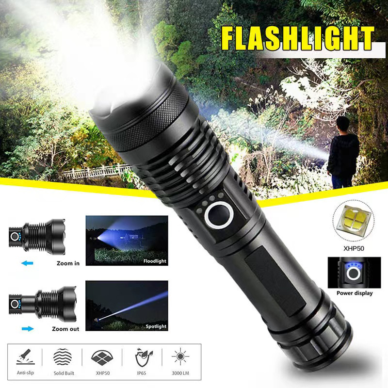 Outdoor Camping Lamp - High Power XHP70 Led-zaklamp USB-C oplaadbare